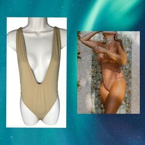 Dippin’ Daisy’s Sexy Beige Euphoria High Cut V Plunge One Piece Swimsuit